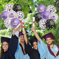 Haooryx 50Pcs Graduation Party Balloons Kit, Class of 2022 Graduate Decoration Congrats Grad Confetti Latex Balloon Decor Supplies for School Prom Graduate Celebration (Purple, Black and White)