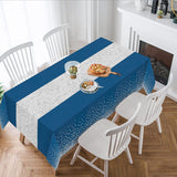 Haooryx 2Pcs Navy Blue and Silver Table Cloth Table Runner Set, Plastic Waterproof Rectangle Dots Table Cover Silver Sequin Table Runner for Birthday Wedding Anniversary Baby Shower Party Supplies