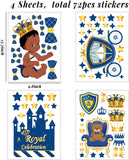 Haooryx 72Pcs Royal Prince Wall Decals Sticker, Royal Blue Vinyl Decal Wall Stickers African American Little Prince Boy Baby Shower Birthday Party Decoration Supplies Waterproof Nursery Wall Art Decor