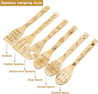Haooryx 6Pcs Grandma Bamboo Spoons Utensils Set Best Grandma Cooking Utensils Non-Stick Spoons Burned Bamboo Cookware Kitchen Gadget Kit Grandma Birthday Grandparent's Day Gift Housewarming Present