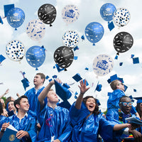 Haooryx 50Pcs Graduation Balloons Kit, Class of 2022 Graduation Party Decorations Congrats Grad Confetti Latex Balloon Decor Supplies for School Prom Graduate Celebration (Blue, Black and White)