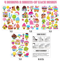 Haooryx 8Sheets Candyland Theme Tattoo Waterproof Ice Cream Candy Lollipop Fake Temporary Face Tattoo Sticker for Boys Girls Birthday Candyland Party Decorations Classroom School Prizes Rewards Supply