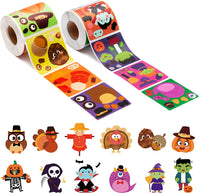 Haooryx Make Your Own Halloween Thanksgiving Sticker Scene Roll Mix and Mitch DIY Turkey Vampire Craft Sticker for Kid Thanksgiving Halloween Party Favors Craft Game School Goody Bag Rewards (2 Rolls)