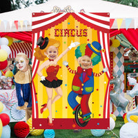 Haooryx Carnival Circus Photo Door Banner Carnival Party Decoration, Large Satin Fabric Photo Booth Props Backdrop Banner for Circus Party Photography Background Birthday Carnival Game Supplies