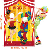 Haooryx Carnival Circus Photo Door Banner Carnival Party Decoration, Large Satin Fabric Photo Booth Props Backdrop Banner for Circus Party Photography Background Birthday Carnival Game Supplies