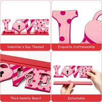 Haooryx 4Pcs Valentine Wooden Centerpiece Table Decorations, Be Mine Wood Letter Sign Love Happy Valentine's Day Table Topper Wood Craft Centerpiece for Wedding Anniversary Party Dining Table Decor