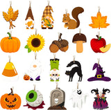 Haooryx 41PCS Halloween Fall Wooden Ornaments Wood Cutouts Pumpkin Squirrel Ghost Spider Gnome Hanging Decorative Slices Tags Pendent for Halloween Autumn Harvest Party Fall Tree Home Ceiling Supplies