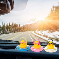 Haooryx 3 Pack Car Rubber Ducks Car Ducks Decorations Dashboard Car Ornaments, Novelty Squeeze Duckies with Mini Swim Ring Earphone Glasses Necklace Squeak Toys Gift for Kids Adult (Earphone Theme)