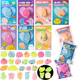 Haooryx 28Pcs Valentine's Day Gifts Cards with Mochi Squishy Toys for Kids, Mini Kawaii Squishy Animals Squeeze Stress Relief Anxiety Toys for School Prizes Classroom Gift Exchange Valentines Party