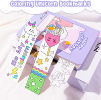 Haooryx 72Pcs Color Your Own Unicorn Bookmarks, DIY Coloring Unicorn Rainbow Bookmarks Hanging Tags Book Marker for Kids Classroom Gift Exchange School Rewards Prize Party Game Art Craft Supplies