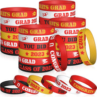 Haooryx 36PCS Class of 2023 Graduation Silicone Bracelets Colorful Congrats Grad Rubber Bracelet Graduating Celebrating Wristbands for Teens Students School College Graduation Party Supply(Red)