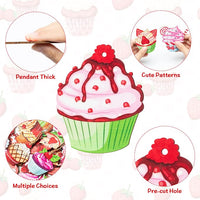 Haooryx 41Pcs Christmas Cupcake Wood Ornaments Hanging Decoration, Colorful Cupcake Wooden Decorative Pendents for Christmas Birthday Party Favor Gift Tags Holiday Home Xmas Tree Decor Supplies