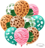 Haooryx 42Pcs Safari Jungle Animal Balloons Kit, Wild Forest Animal Turtle Leaves Print Latex Balloons for Tropical Jungle Theme Party Decoration Girls Birthday Party Baby Shower Supplies Photo Prop