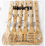 Haooryx 6Pcs Grandma Bamboo Spoons Utensils Set Best Grandma Cooking Utensils Non-Stick Spoons Burned Bamboo Cookware Kitchen Gadget Kit Grandma Birthday Grandparent's Day Gift Housewarming Present