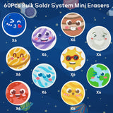 Haooryx 60Pcs Solar System Mini Eraser for Kids Bulk Novelty Outer Space Pencil Eraser 3D Miniature Desk Puzzle Eraser for Student Homework Reward Classroom Prizes Kids Birthday Gift Filler Supplies