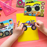 Haooryx 45 Sheet Monster Truck Make Your Own Holographic Stickers Kids Cartoon Make a Face Sticker DIY Shiny Stickers Games for Monster Truck Themed Birthday Party School Art Craft Supplies