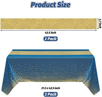 Haooryx 4Pcs Navy Blue and Gold Table Cloth Table Runner Set, Rectangle Dot Table Cover Waterproof Tablecloth Confetti Gold Table Runner for Birthday Wedding Anniversary Baby Shower Party Supplies