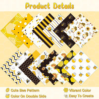 Haooryx 60PCS Summer Bee Pattern Paper Pack Yellow Black Honeycomb Scrapbook Specialty Paper 11’x11’Double Sided Decorative Bee Honey Jar Paper Craft for Wrapping Gift Card Making Photo Album Decor
