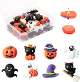 Haooryx 32PCS Halloween Themed Push Pins Decorations Funny Pumpkin Ghost Black Cat Halloween Decorative Pushpin Resin Thumb Tacks for Cork Board Photo Wall Bulletin Board School Thumbtack Supplies