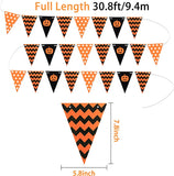 Haooryx Pumpkin Pennant Bunting Banner, Orange and Black Stripe Triangle Flag Hanging Decoration Supplies for Birthday Party Favor Indoor Home Wall Decor Photo Booth Props