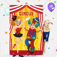Haooryx Carnival Circus Photo Door Banner Carnival Party Decoration, Large Satin Fabric Photo Booth Props Backdrop Banner for Circus Party Photography Background Birthday Carnival Game Supplies