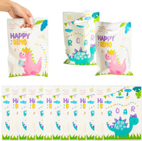 Haooryx 60Pcs Dinosaur Party Favor Bags, Happy Dino Party Plastic Gift Bags Candy Treat Bags Roar Goodie Gift Bag for Boys Girls Dinosaur Birthday Baby Shower T-Rex Roar Party Favor (2 designs)