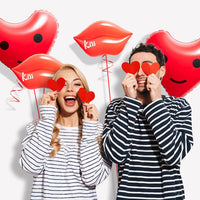 Haooryx 4 Pack Inflatable Heart Lips Toys, Inflate Red Lip Heart for Wedding Ceremony Party Favor Home Outdoor Yard Garden Blow Up Decoration Engagement Anniversary Bridal Shower Decor Supplies