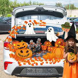 Haooryx 12Pcs Trunk or Treat Fall Decoration Kit, Autumn Scarecrow Pumpkin Ghost Trunk or Treat Car Archway Garage Decor Car Decorations Exterior Halloween Party Supplies Outdoor Funny Party Decor