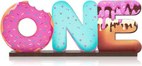 Haooryx Donut ONE Letter Sign Wooden Centerpiece, Sweet One Doughnut Theme 1st Birthday Party Decoration Baby Girls First B-day Baby Shower Table Topper Ornament Photo Props for One Year Old Kids