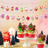 Haooryx 41Pcs Christmas Cupcake Wood Ornaments Hanging Decoration, Colorful Cupcake Wooden Decorative Pendents for Christmas Birthday Party Favor Gift Tags Holiday Home Xmas Tree Decor Supplies