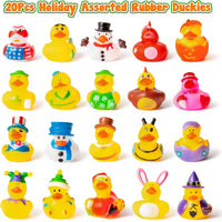 Haooryx 20PCS Holiday Rubber Duckies Assorted Seasonal Rubber Ducks Novelty Winter Christmas Fall Easter Rubber Duck Bath Toys for Kids Baby Shower Holiday Party Goodie Bag Valentine School Rewards