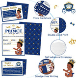 Haooryx Royal Prince Baby Shower Invitations with Book Request Diaper and Raffle Cards for African American Little Prince Baby Boy Birthday It’s a Boy Party Supplies- 25 Fill-in Invites with Envelopes