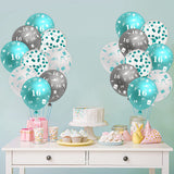 Haooryx 36Pcs 16th Birthday Party Balloons Decoration Supplies Kit, Teal Turquoise White and Sliver Confetti Latex Balloons for 16-Year-Old Teenager Boy Girl Birthday Happy 16 Years Anniversary Decor