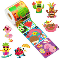 Haooryx 300PCS Hawaii Make A Face Stickers Scene Roll Make Your Own Pineapple Flamingo Sticker Summer Beach Mix and Match Sticker Game for Kid School Reward Tropical Luau Party Favors DIY Paper Craft