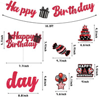 Haooryx 42Pcs Birthday Party Decoration Kit, Red and Black Happy Birthday Banner Hanging Swirls Cake Topper Table Centerpiece Stick for Men Women Boys Girls Birthday Party Decor Supplies Photo Booth