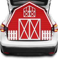 Haooryx Farm Theme Trunk Or Treat Decorations Banner for Cars, Red Farmhouse Car Trunk Decoration Backdrop Banner Waterproof Archway Garage Door Car Decor for Halloween Outdoor Party Supplies