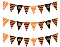 Haooryx Pumpkin Pennant Bunting Banner, Orange and Black Stripe Triangle Flag Hanging Decoration Supplies for Birthday Party Favor Indoor Home Wall Decor Photo Booth Props