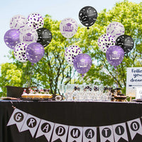 Haooryx 50Pcs Graduation Party Balloons Kit, Class of 2022 Graduate Decoration Congrats Grad Confetti Latex Balloon Decor Supplies for School Prom Graduate Celebration (Purple, Black and White)