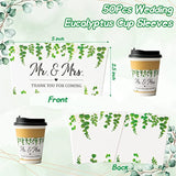 Haooryx 50Pcs Wedding Eucalyptus Greenery Coffee Cup Sleeves Drink Coffee Tea Cup Sleeves Disposable Greenery Kraft Paper Cup Sleeves Holder for 12oz and 16oz Coffee Cold Drinks Beverage Cups