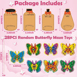 Haooryx 28Pack Gift Cards with Butterfly Shaped Maze Toys for Kids, Novelty Plastic Butterfly Maze Puzzles for Spring Classroom Exchange Gifts School Prizes Birthday Party Favors