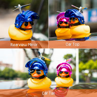 Haooryx 2 Pack Rubber Duck Toys Car Decorations Cool Helmet Yellow Duck Car Dashboard Ornaments Set, Blue and Pink Rubber Ducks with Propellers Helmet, Sunglasses, Gold Chain for Adults, Kids Gift