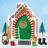 Haooryx 16Pcs Christmas Magic Wooden Miniature Fairy Doors Accessories, Welcome to Dollhouse Mini Entry for Fairies Magical Door Christmas Party Decoration Outdoor Xmas Decor (Bevel Angle Doorframe)