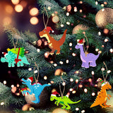 Haooryx 31Pcs Christmas Dinosaur Wooden Hanging Ornaments Xmas Tree Topper Wood Dinosaur Ornaments Dinosaur Decorative Wood Slice Pendant for Christmas Party Favor Gift Tag Holiday Home Decor Supplies