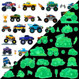 Haooryx 94Pcs Monster Truck Wall Sticker Glow in The Dark Glowing Decals for Party Decoration Supplies, Luminous Monster Jam Vehicle Car Stickers Decal for Kids Bedroom Playroom Nursery Wall Art Decor