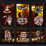 Haooryx 9Pcs Halloween Tissue Paper Suncatcher for Kids Pre-Cut Pumpkin Spider Web Witch Hat Cards DIY Window Art Crafts Stained Glass Effect Paper Sun Catcher for Halloween Party Game Favor