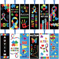 Haooryx 123Pcs Autism Awareness Bookmarks, 12 Styles Colorful Puzzle Pieces Ribbon Autism Awareness Book Marks for Autism Awareness Theme Favor Fundraiser Event Classroom Stationery Handout Supplies