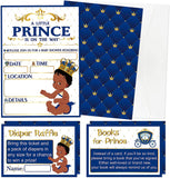 Haooryx Royal Prince Baby Shower Invitations with Book Request Diaper and Raffle Cards for African American Little Prince Baby Boy Birthday It’s a Boy Party Supplies- 25 Fill-in Invites with Envelopes