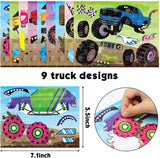 Haooryx 45 Sheet Monster Truck Make Your Own Holographic Stickers Kids Cartoon Make a Face Sticker DIY Shiny Stickers Games for Monster Truck Themed Birthday Party School Art Craft Supplies