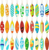 Haooryx 31PCS Summer Surfboard Surfing Hanging Wooden Ornaments Decorations Surf Board Shaped Beach Signs Wood Ornament with String for Home Summer Hawaiian Beach Luau Tropical Party Favors Supply