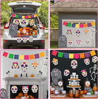 Haooryx 23Pcs Trunk Or Treat Skull Day of Dead Decoration Kit, Mexican Day of The Dead Trunk or Treat Car Archway Garage Decor Dia de Los Muertos Skull Skeleton Halloween Car Decorations Exterior
